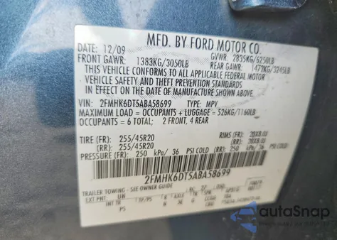 2010 Ford Flex Limited z USA, uszkodzony, nr VIN 2FMHK6DT5ABA58699